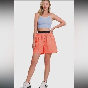 Orange and Pink Athletic Shorts with Elastic Waistband